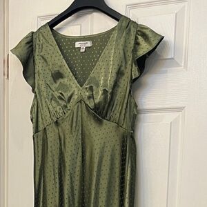 Old Navy Occasion Satin Olive Green Maxi Dress with Flutter Sleeves